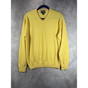 Cezani 100% Cashmere Sweater Mens Medium Yellow V-Neck Long Sleeve Solid Classic